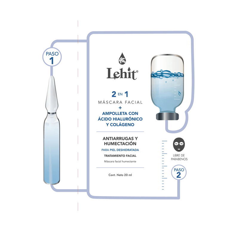 MASCARILLA FACIAL + AMPOLLA LEHIT X20ML ÁCIDO HIALURONICO Y COLAGENO